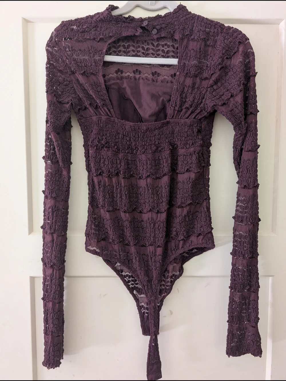 Free People Plum Lace Long Sleeve Bodysuit